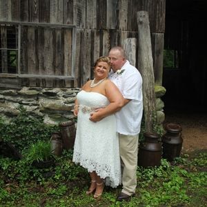 David's Bridal hi-lo lace plus size wedding dress